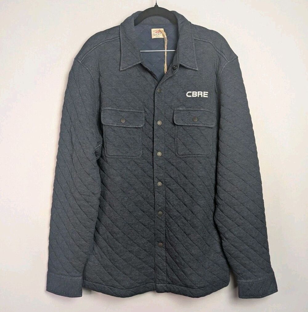 NWT Faherty Epic Quilted Fleece CPO Jacket Mens L Navy Blue Snaps Shacket CBRE